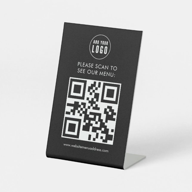QR-Code-Menü-Logo Unberührbar Modernes Café Pedest Sockelschild (Vorderseite)