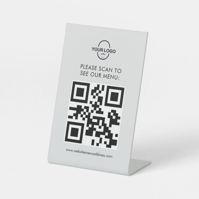 QR-Code-Menü-Logo Unberührbar Modernes Café Pedest Sockelschild (Vorderseite)