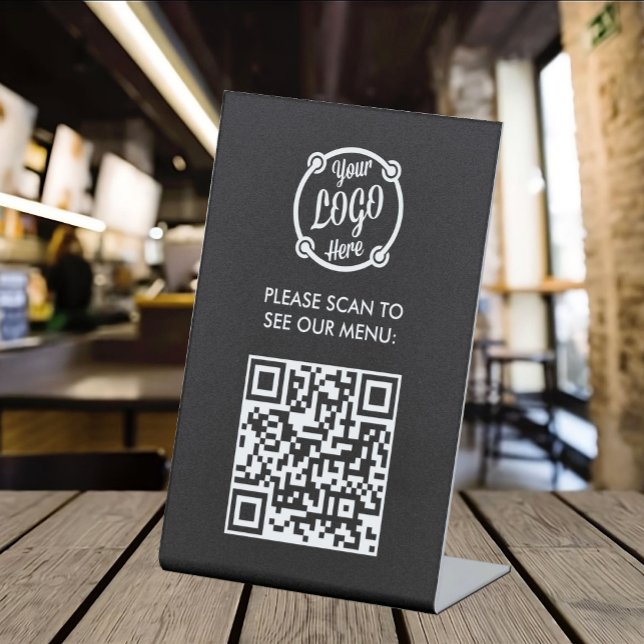 QR-Code-Menü-Logo Unberührbar Modernes Restaurant Sockelschild (Von Creator hochgeladen)