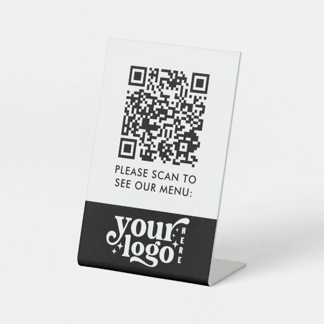 QR Code Menü Schwarze Logos kontaktlose moderne Ca Sockelschild (Vorderseite)