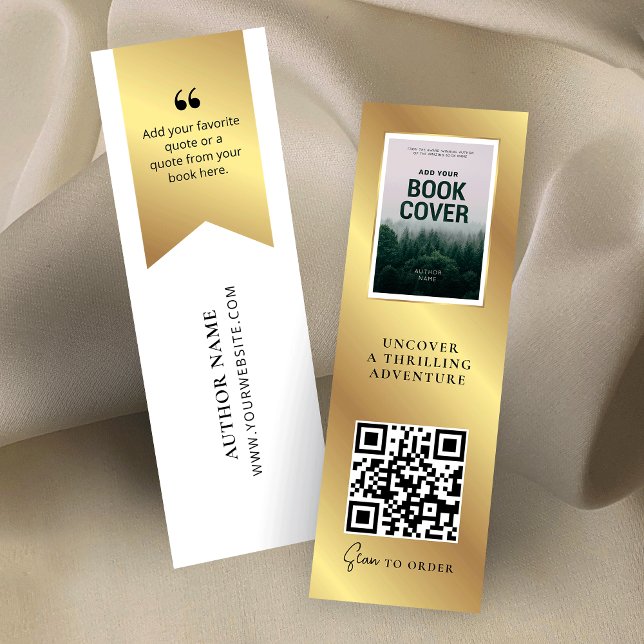 QR-Code MINI-Imitate Gold-Lesezeichen-Karte Mini Visitenkarte (Modern book promotion cards with gold effects and scannable QR code and book cover image)