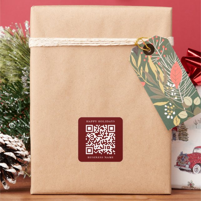 QR Code Minimal Happy Holidays Business Red Quadratischer Aufkleber (Feiertag)