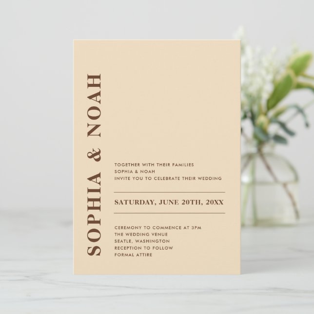 QR Code Minimal Moderne Beige Hochzeit Einladung (Stehend Vorderseite)