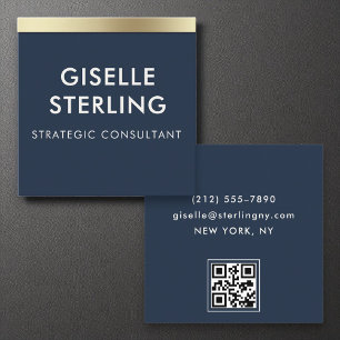 QR Code Minimal Navy Blue Gold Luxury Typografie Quadratische Visitenkarte