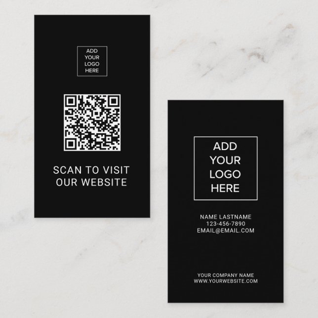 QR Code Minimalist Black Custom Logo Networking Visitenkarte (Vorne/Hinten)