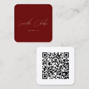 QR-Code Minimalist Bordeaux Handschriftliches Skri Quadratische Visitenkarte