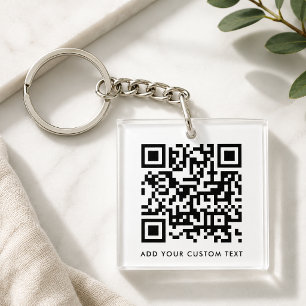 QR Code Minimalist Clean Simple White Custom Text Schlüsselanhänger