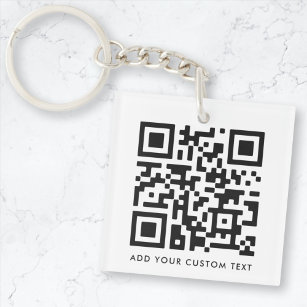 QR Code Minimalist Clean Simple White Custom Text Schlüsselanhänger