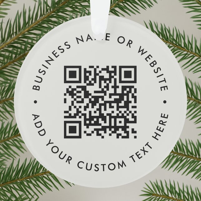 QR-Code | Minimalistisch Clean Simple Gray Ornament (Interactive editable QR code Christmas tree ornament to promote your business, products or services.)