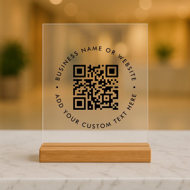 QR-Code Minimalistisch Clean Simple Promotions Acrylschild (Interactive editable QR code acrylic signs to promote your business, products or services.)