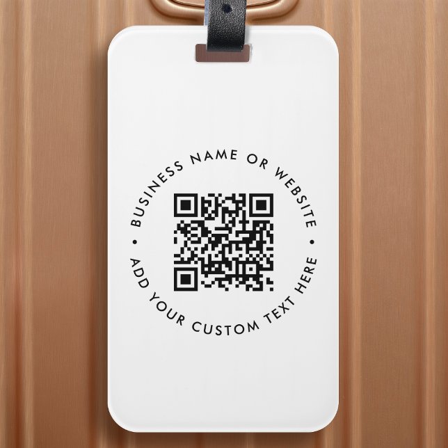 QR-Code Minimalistisch Clean Simple White Business Gepäckanhänger (Interactive editable QR code luggage tags to promote your business, products or services.)