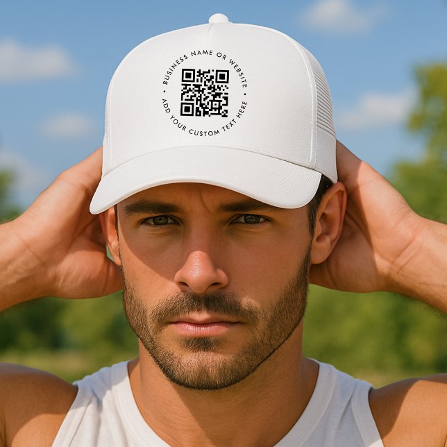 QR-Code Minimalistisch Clean Simple White Business Truckerkappe (Interactive editable QR code trucker hats to promote your business, products or services.)