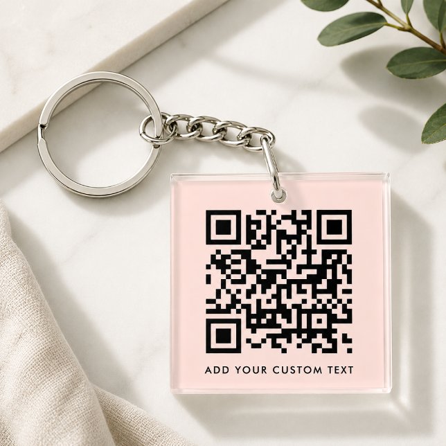 QR-Code Minimalistisch Einfach rosa, benutzerdefin Schlüsselanhänger (Versatile editable pink keychain template with interactive QR code for business or personal use.)