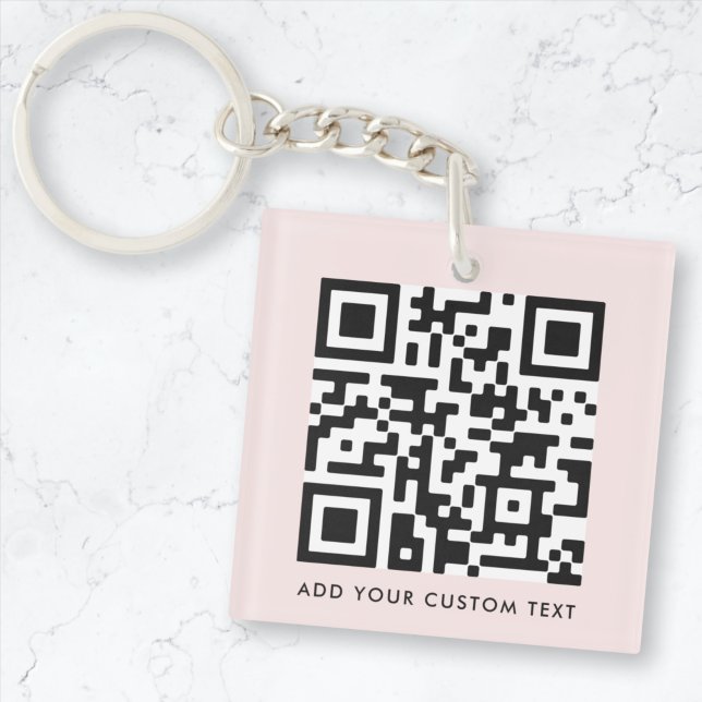 QR-Code Minimalistisch Einfach rosa, benutzerdefin Schlüsselanhänger (Versatile editable pink keychain template with interactive QR code for business or personal use.)