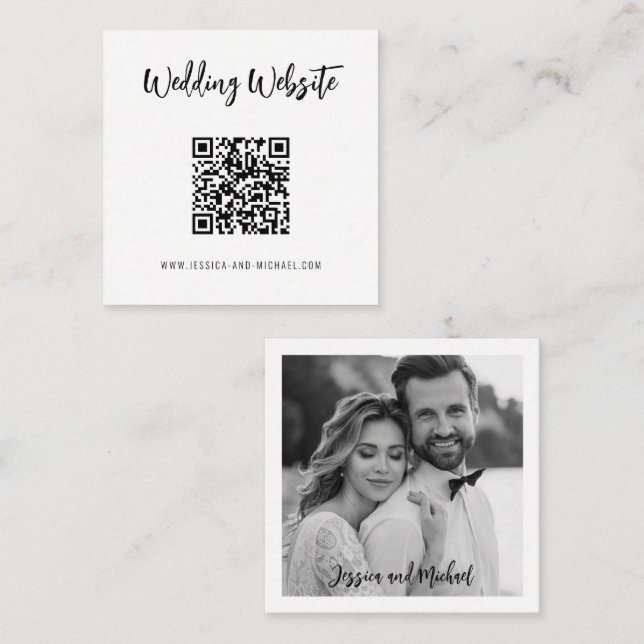 💍 QR-Code Minimalistisch Elegante Hochzeitswebsit Begleitkarte (Vorne/Hinten)