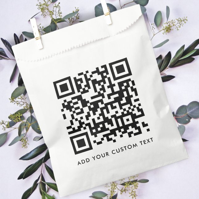 QR-Code Minimalistisch Sauberer einfacher, benutze Geschenktütchen (Versatile paper favor bag template with interactive QR code & text for business or personal use.)