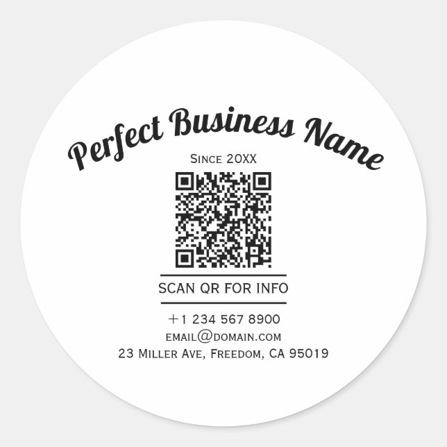 QR-Code Minimalistisch Schwarz-Weiß, einfach klar Runder Aufkleber (Vorderseite)