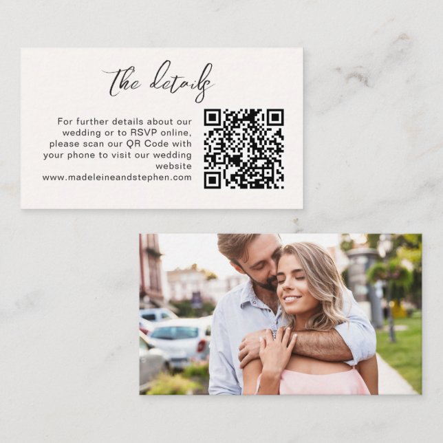 QR Code Minimalistische Foto Hochzeit Website Deta Begleitkarte (Vorne/Hinten)