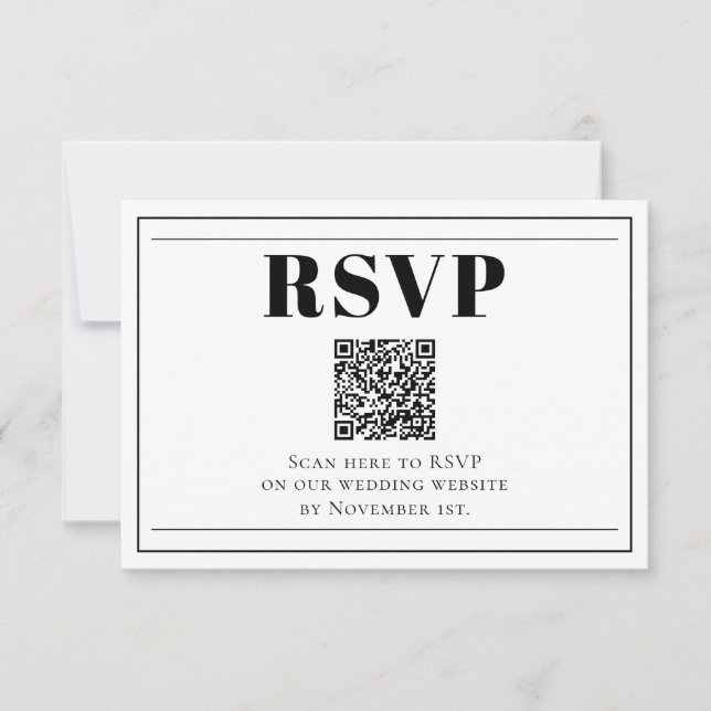 QR-Code Minimalistische schwarz-weiße RSVP-Karte RSVP Karte (Vorderseite)