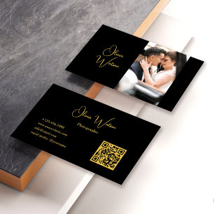 QR-Code Minimalistischer Trendiger Gold Schrift Fo Visitenkarte