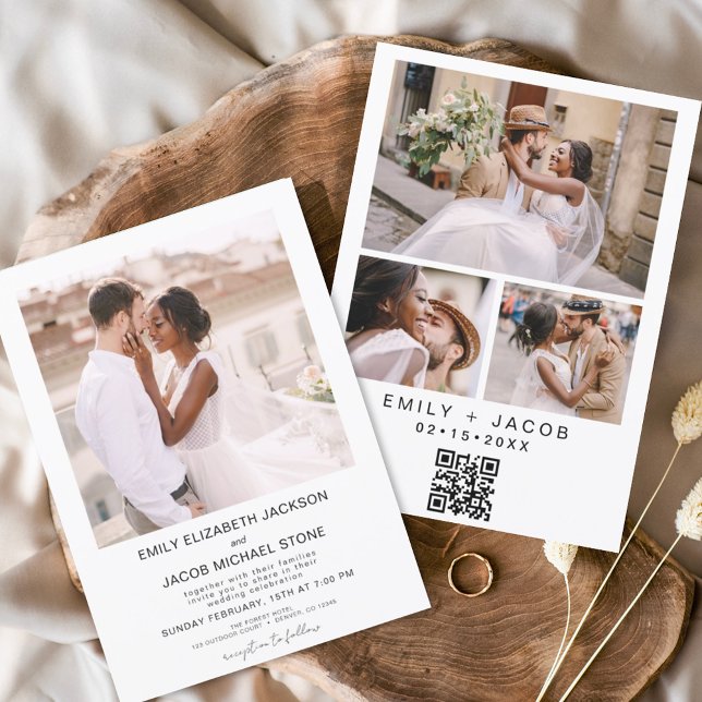 QR-Code Minimalistisches White Wedding Foto Einladung (Von Creator hochgeladen)