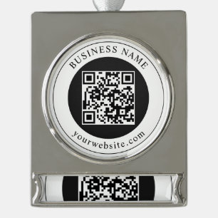 QR-Code mit bearbeitbarem Firmennamen Banner-Ornament Silber