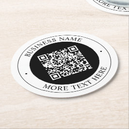QR-Code mit bearbeitbarem kreisförmigen Text und G Runder Pappuntersetzer