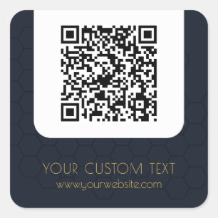 QR Code mit benutzerdefiniertem Text, blau elegant Quadratischer Aufkleber
