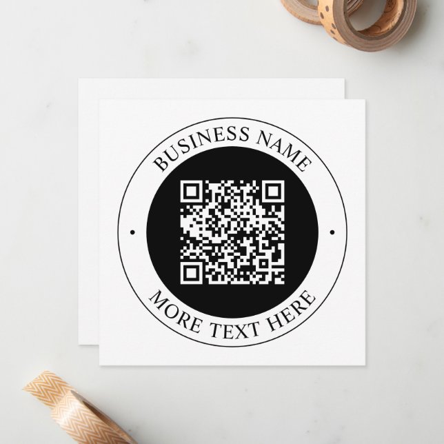 QR-Code mit editierbarem Firmenname und kreisförmi Mitteilungskarte (Vorderseite/Rückseite Beispiel)