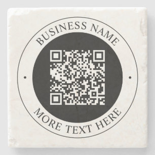 QR-Code mit editierbarem Firmenname und kreisförmi Steinuntersetzer
