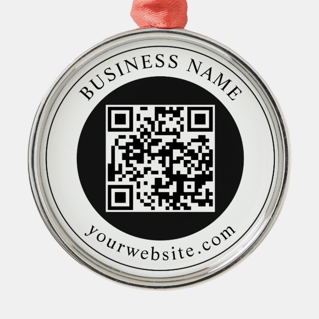QR-Code mit editierbarem Firmennamen Ornament Aus Metall (Vorne)