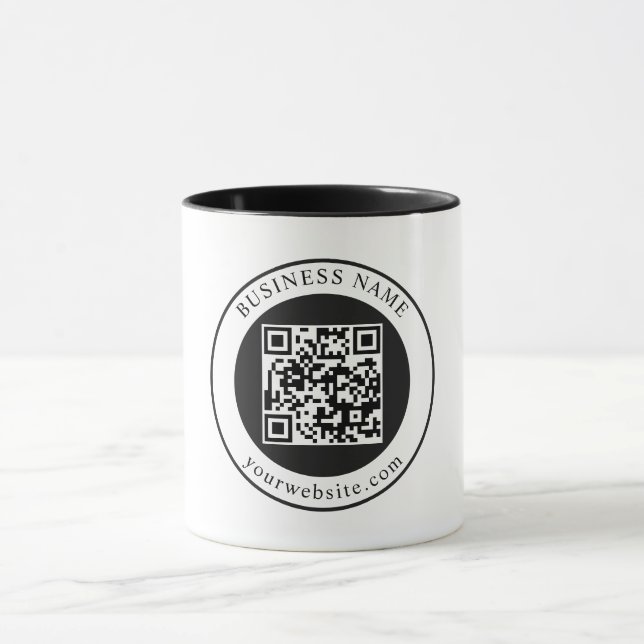 QR-Code mit editierbarem Firmennamen Tasse (Zentrum)