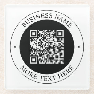 QR-Code mit editierbarem Firmennamen und kreisförm Glasuntersetzer