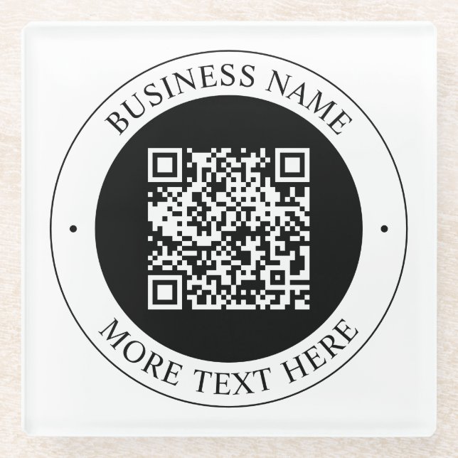 QR-Code mit editierbarem Firmennamen und kreisförm Glasuntersetzer (Vorderseite)