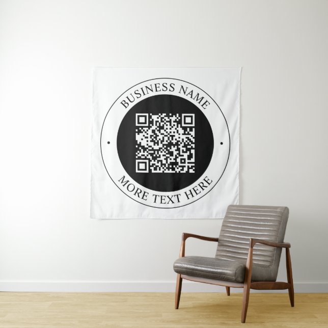 QR-Code mit editierbarem Firmennamen und kreisförm Wandteppich (Beispiel)