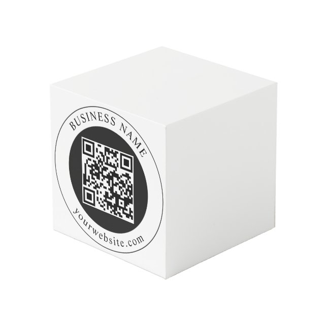 QR-Code mit editierbarem Firmennamen Würfel (Vorderseite Schrägansicht)
