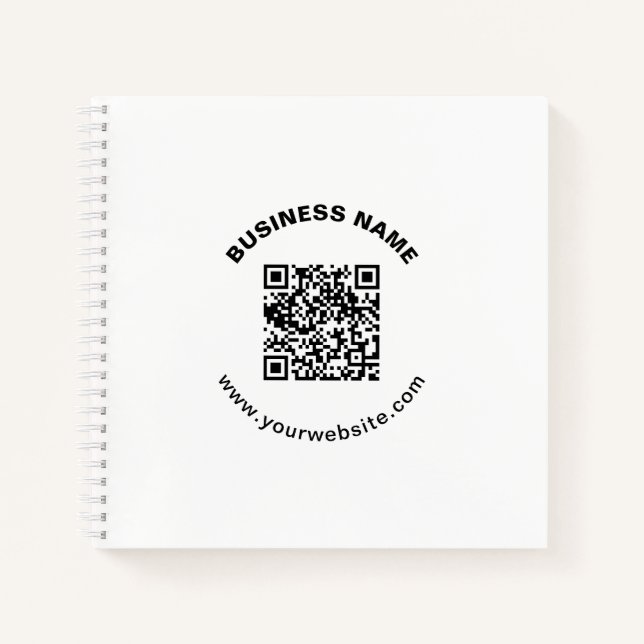 QR-Code mit Firmenname Fett Kreis Text Notizbuch (Vorderseite)