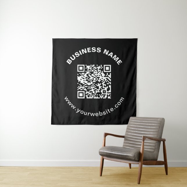 QR-Code mit Firmenname Fett Kreis Text Wandteppich (Beispiel)