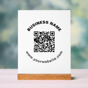 QR-Code mit Firmenname Fett Kreistext Acrylschild