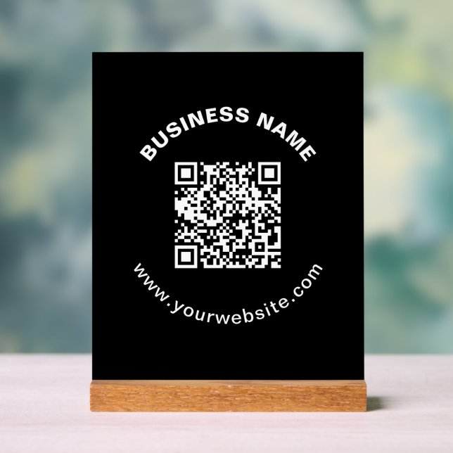 QR-Code mit Firmenname Fett Kreistext Acrylschild (Neutral)