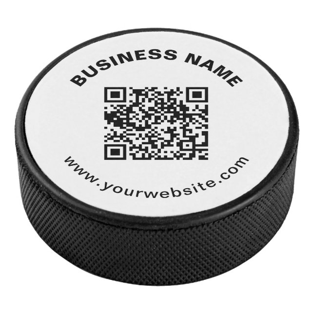 QR-Code mit Firmenname Fett Kreistext Eishockey Puck (3/4)