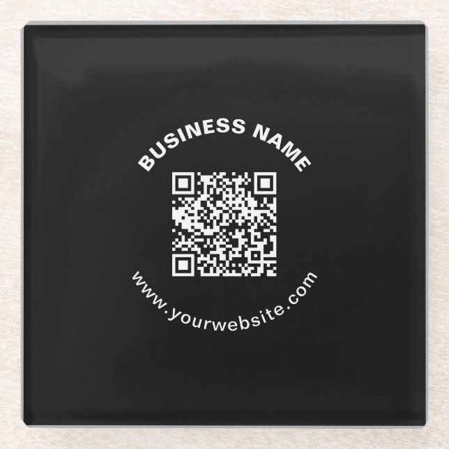 QR-Code mit Firmenname Fett Kreistext Glasuntersetzer (Vorderseite)