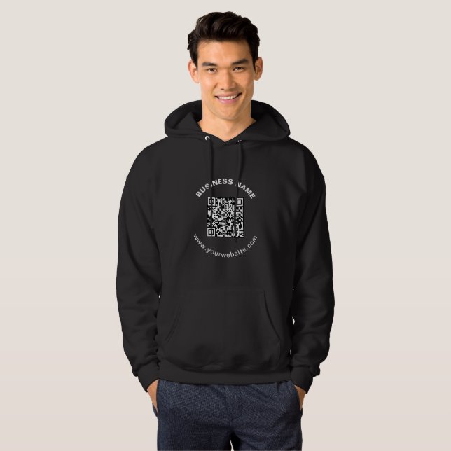 QR-Code mit Firmenname Fett Kreistext Hoodie (Vorne ganz)