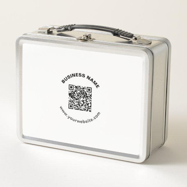 QR-Code mit Firmenname Fett Kreistext Metall Brotdose (Vorderseite)