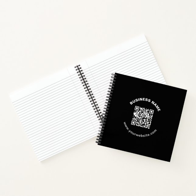 QR-Code mit Firmenname Fett Kreistext Notizbuch (Innenseite)