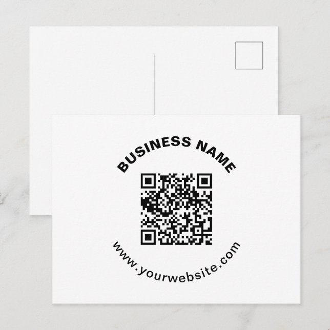 QR-Code mit Firmenname Fett Kreistext Postkarte (Vorne/Hinten)