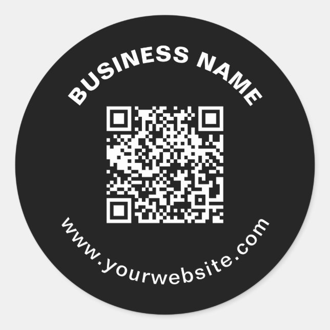 QR-Code mit Firmenname Fett Kreistext Runder Aufkleber (Vorderseite)