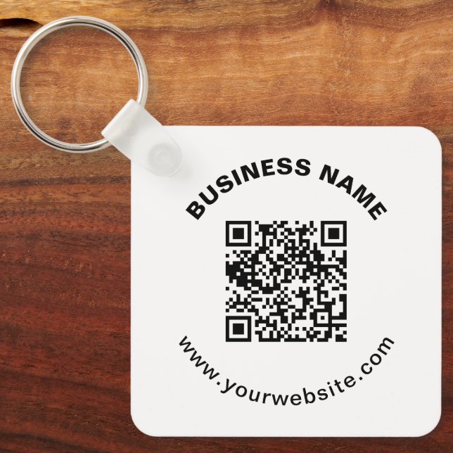 QR-Code mit Firmenname Fett Kreistext Schlüsselanhänger (Vorderseite)