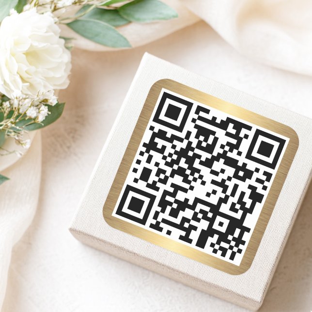 QR-Code mit goldenem Gradientenrand Quadratischer Aufkleber (QR code with golden gradient border Square Sticker)
