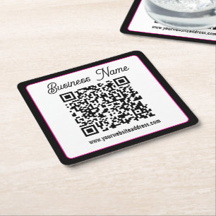 QR-Code mit kursorischer Handschrift Rechteckiger Pappuntersetzer